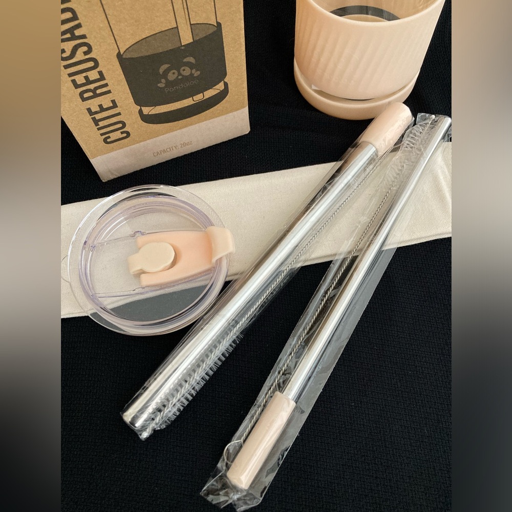 Pandaloo Reusable Glass Cup Tumbler and Metal Straws - Picture 5 of 8